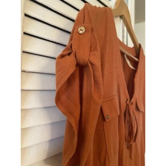 Per Seption Concept-Solid Tab Sleeve Blouse Orange - Picture 3 of 9